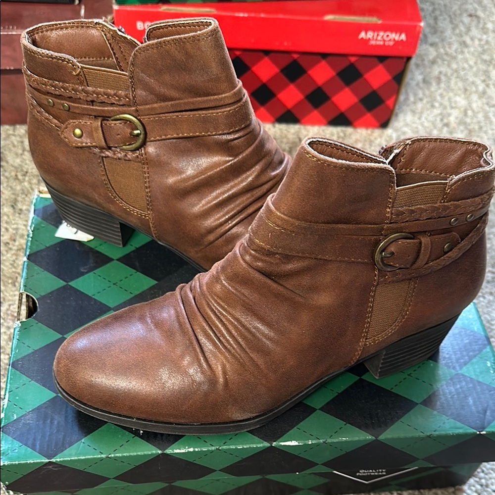 St. John's Bay Brown Ankle Booties with Buckle Detail